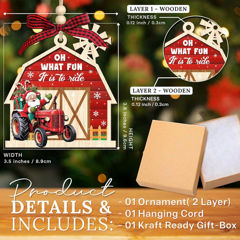 HEXMOZ Farm Christmas Ornaments - Tractor Ornaments for Christmas Tree - Ranch Ornament - Farmer Gifts for Women, Men - Farmhouse Gifts for Farmers, Red Barn Wood Xmas Decorations - Image 2